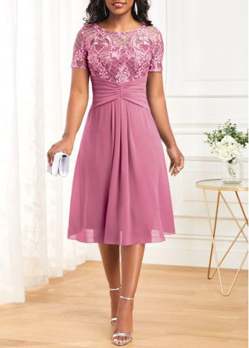 Pink Lace Patchwork Short Sleeve Dress - unsigned - Modalova