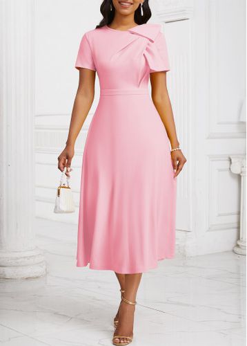 Light Pink Zipper Short Sleeve Asymmetrical Neck Dress - unsigned - Modalova