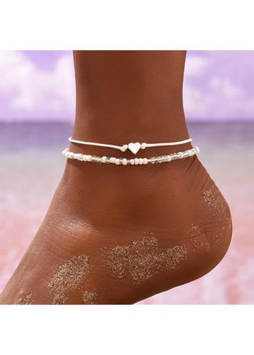 Bohemian White Heart Alloy Anklet Set - unsigned - Modalova