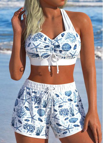 Drawstring Marine Life Print White Bikini Set - unsigned - Modalova