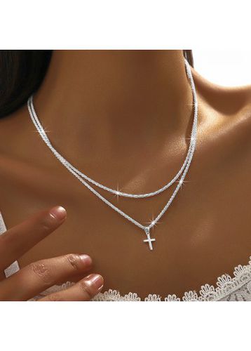 Silvery White Cross Alloy Layered Necklace Set - unsigned - Modalova