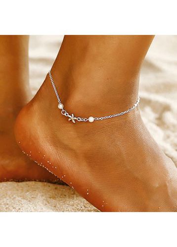 Round Pearl Design Silvery White Alloy Anklet - unsigned - Modalova