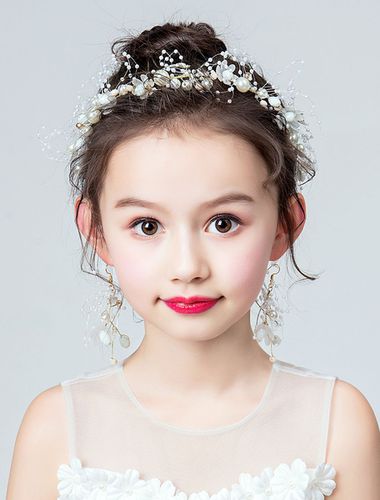 Flower Girl Headpieces Set Earrings Headband Pearls Kids Hair Accessories - milanoo.com - Modalova