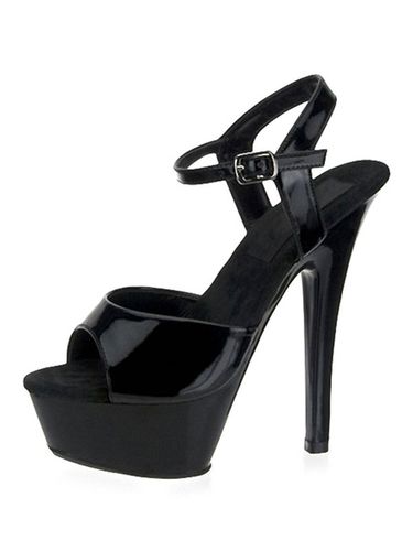 Sandalias sexy para mujer Plataforma negra Cuero de Peep Toe Detalle de hebilla Sandalias de tacón alto Zapatos Zapatos de baile de barra - milanoo.com - Modalova