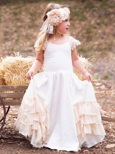 Vestidos de niña de flores Volantes de algodón Vestido de fiesta social para niños con gradas - milanoo.com - Modalova