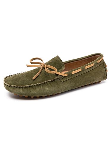 Loafer Shoes For Men Slip-On Bows Round Toe Suede Leather Casual Boat Shoes - milanoo.com - Modalova