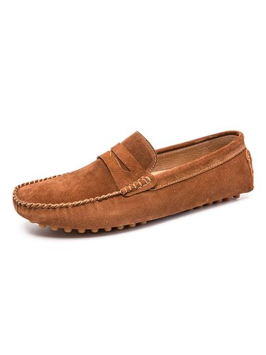Mens Loafer Shoes Brown Slip-On Buckle Round Toe Suede Leather Casual Flat Shoes - milanoo.com - Modalova