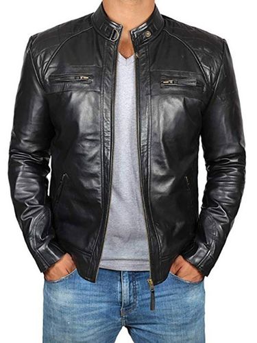 Men Leather Jacket Casual Windbreaker Fall Cool Overcoat - milanoo.com - Modalova