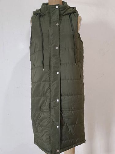 WinterÂ Coats Khaki Long Hooded Zipper Sleeveless Casual Winter Coat Outerwear - milanoo.com - Modalova