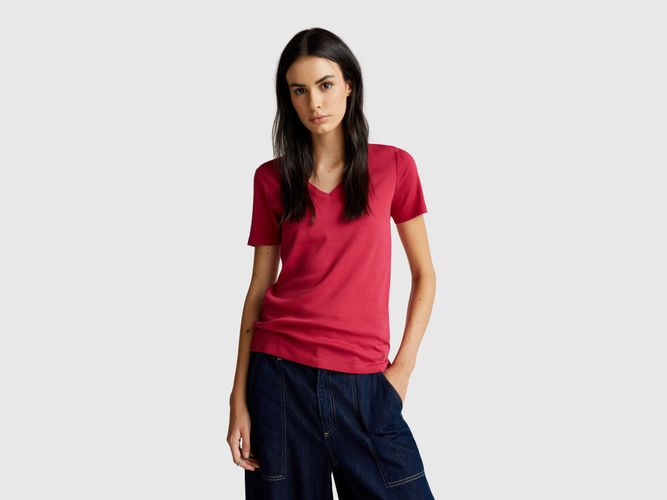 Benetton, T-shirt Col V En Pur Coton, Taille: L, Fraise - United Colors of Benetton - Modalova