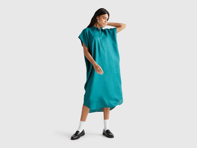 Benetton, Robe Midi En Pur Lin, Taille: M-L, Vert Foncé - United Colors of Benetton - Modalova