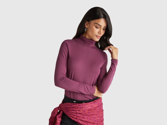 Benetton, T-shirt Col Roulé En Viscose Extensible, Taille: L, Prune - United Colors of Benetton - Modalova