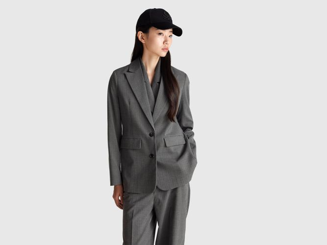 Benetton, Blazer En Viscose Mélangée À Rayures, Gris Foncé - United Colors of Benetton - Modalova