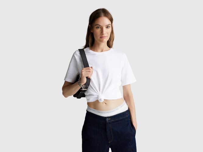 Benetton, T-shirt Ras Du Cou En Coton Flammé, Taille: L, Blanc - United Colors of Benetton - Modalova