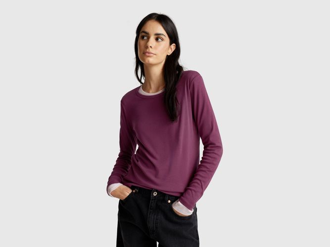 Benetton, T-shirt À Manches Longues 100 % Coton, Taille: S, Prune - United Colors of Benetton - Modalova