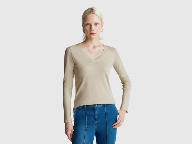 Benetton, T-shirt À Col En V, Taille: L, - United Colors of Benetton - Modalova