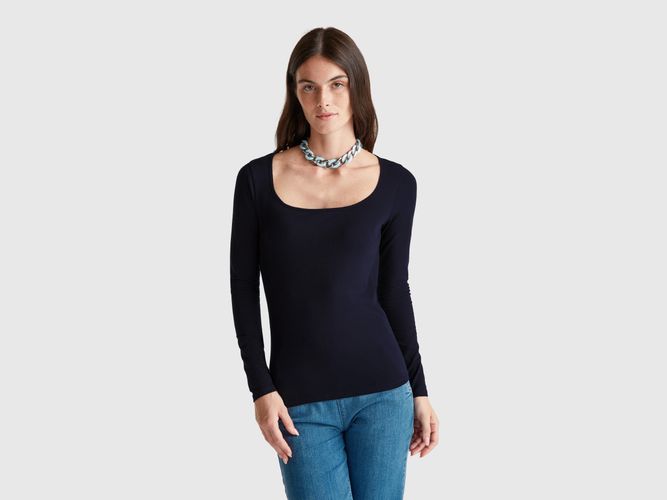 Benetton, T-shirt À Col Large, Taille: L, Bleu Foncé - United Colors of Benetton - Modalova