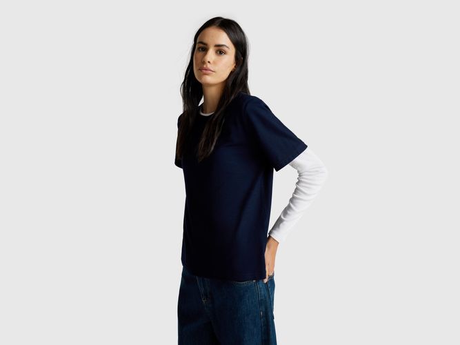 Benetton, T-shirt Ras Du Cou En Coton Flammé, Taille: L, Bleu Foncé - United Colors of Benetton - Modalova