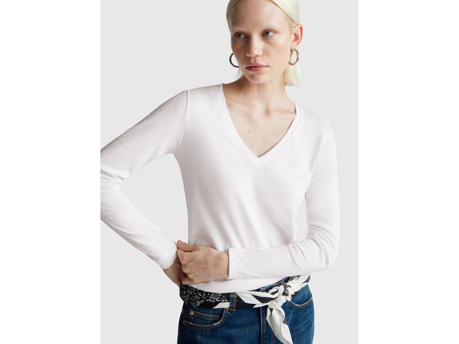 Benetton, T-shirt Blanc Col V, Taille: L, Blanc - United Colors of Benetton - Modalova