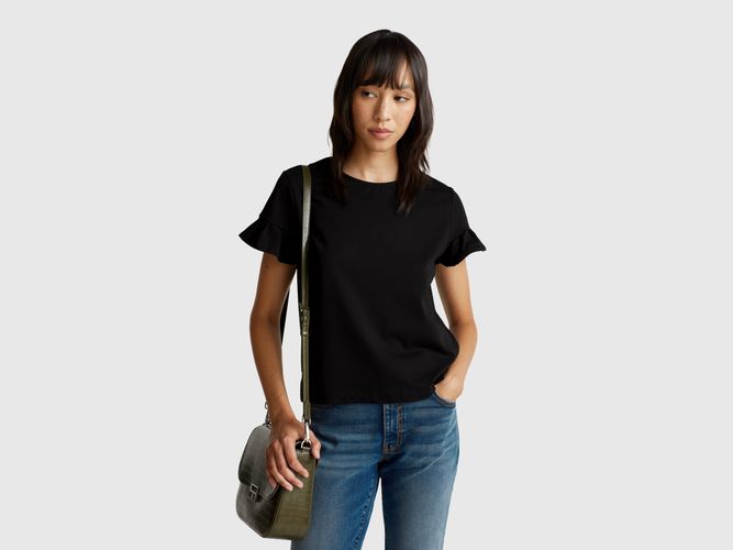 Benetton, T-shirt À Manches Volantées, Taille: L, Noir - United Colors of Benetton - Modalova
