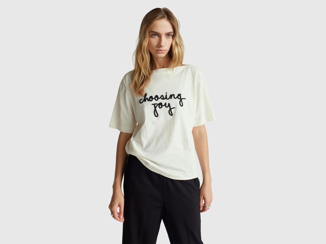 Benetton, T-shirt Avec Slogan Brodé, Taille: L, Crème - United Colors of Benetton - Modalova