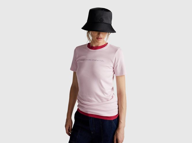 Benetton, T-shirt 100 % Coton Avec Logo Imprimé Pailleté, Taille: L, Rose Pâle - United Colors of Benetton - Modalova