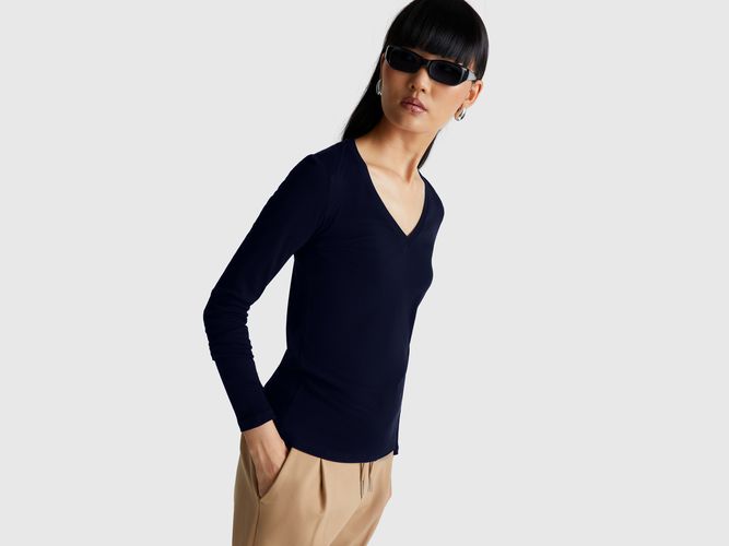 Benetton, T-shirt Col V Bleu Foncé, Taille: L, Bleu Foncé - United Colors of Benetton - Modalova