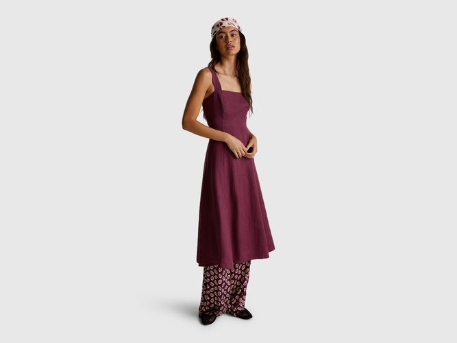 Benetton, Robe À Encolure Carrée En Pur Lin, Taille: XL, Prune - United Colors of Benetton - Modalova