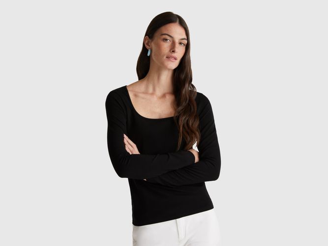 Benetton, T-shirt À Col Large, Taille: L, Noir - United Colors of Benetton - Modalova