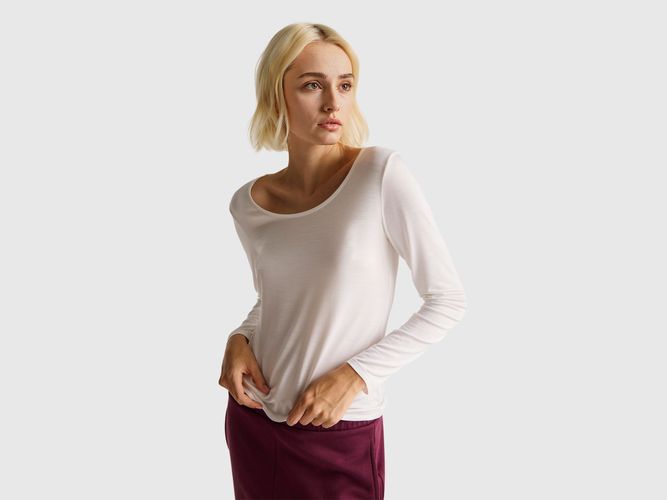 Benetton, T-shirt Slim En Viscose Stretch, Taille: L, Crème - United Colors of Benetton - Modalova