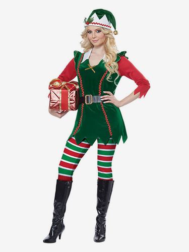 Femmes Robe Tunique De Noël Robe Chapeau Collant Polyester Costumes De Vacances De Noël Cadeau Noël Déguisement - milanoo.com - Modalova