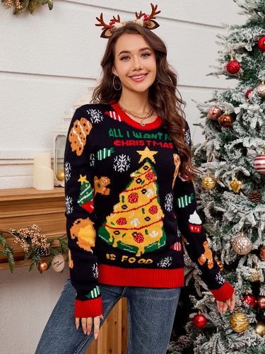 Pullss motif de Noël col bijou manches longues pulls en polyester - milanoo.com - Modalova