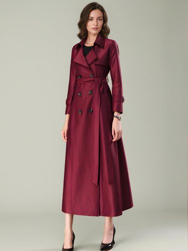 Trench-Coat Veste Boutons Col Rabattu Manches Longues Ceinture En Polyester - milanoo.com - Modalova