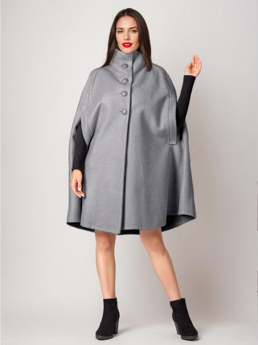 Manteau cape en mélange de laine col rabattu poncho surdimensionné gris hiver 2026 - milanoo.com - Modalova