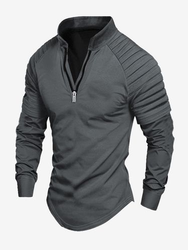 Polo à col en V et manches longues avec fermeture éclair coupe standard gris jolis polos - milanoo.com - Modalova