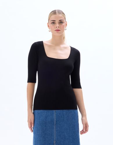 T-shirt en maille côtelée col carré - celio - Modalova