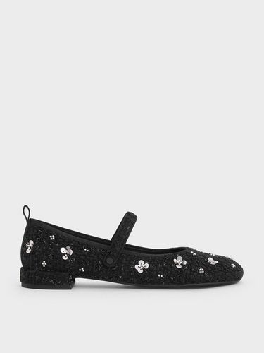 Charles & Keith - Tweed Flower-Embellished Mary Janes - Charles & Keith - Modalova