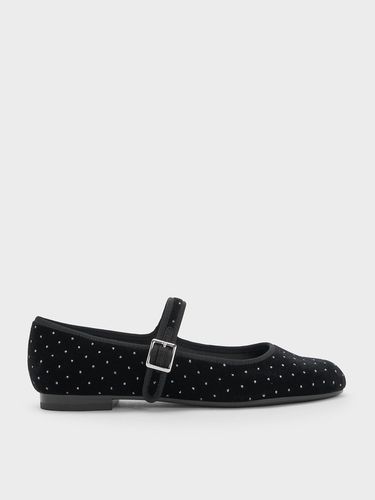 Charles & Keith - Velvet Dotted Buckled Mary Jane Flats - Charles & Keith - Modalova