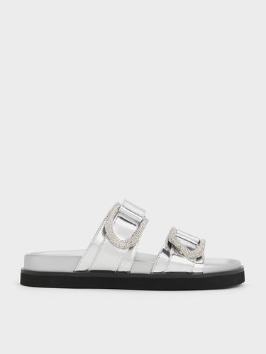 Charles & Keith - Gabine Crystal-Embellished Metallic Leather Slides - Charles & Keith - Modalova