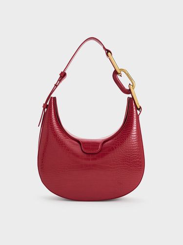 Charles & Keith - Kora Croc-Effect Metallic-Accent Moon Bag - Charles & Keith - Modalova