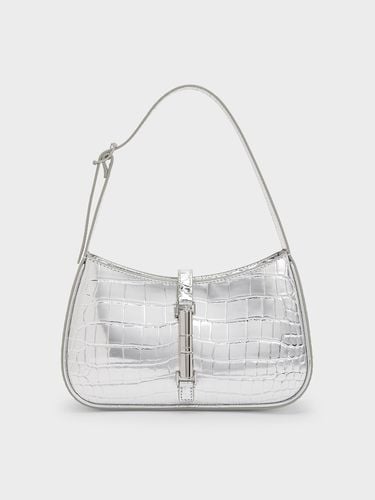 Charles & Keith - Cesia Croc-Effect Metallic-Accent Shoulder Bag - Charles & Keith - Modalova