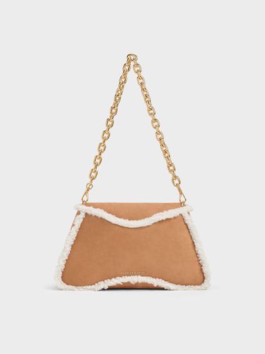 Charles & Keith - Sybill Faux Suede Fur-Trim Trapeze Chain-Handle Bag - Charles & Keith - Modalova