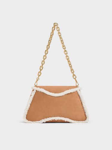 Charles & Keith - Sybill Textured Fur-Trim Trapeze Chain-Handle Bag - Charles & Keith - Modalova