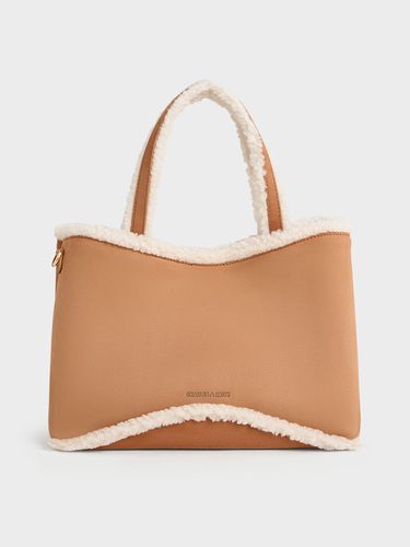 Charles & Keith - Sybill Faux Suede Fur-Trim Tote Bag - Charles & Keith - Modalova