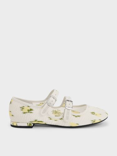 Charles & Keith - Mesh Floral-Print Double-Strap Mary Jane Flats - Charles & Keith - Modalova