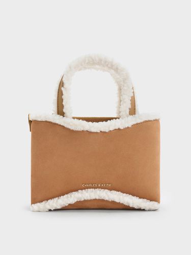 Charles & Keith - Mini Sybill Faux Suede Fur-Trim Tote Bag - Charles & Keith - Modalova