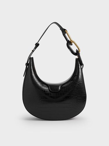 Charles & Keith - Kora Croc-Effect Metallic-Accent Moon Bag - Charles & Keith - Modalova