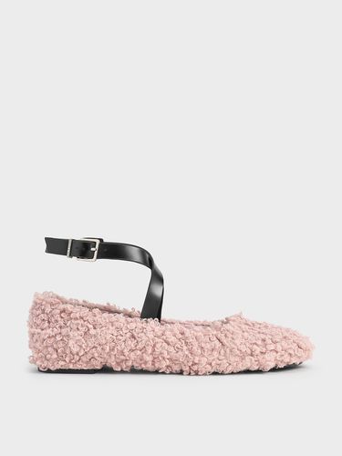 Charles & Keith - Margot Furry Crossover-Strap Ballet Flats - Charles & Keith - Modalova