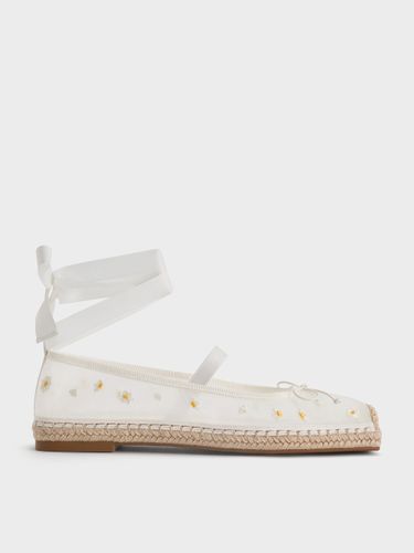 Charles & Keith - Bernadine Mesh Floral-Embroidered Tie-Around Espadrille Flats - Charles & Keith - Modalova