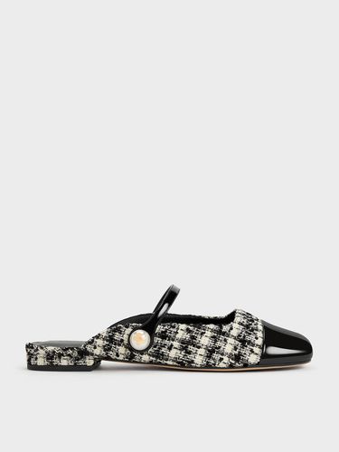 Charles & Keith - Aeryn Tweed Pearl Embellished Flat Mules - Charles & Keith - Modalova